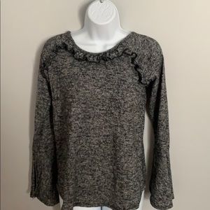 Grey ruffle sweater-flared sleeves